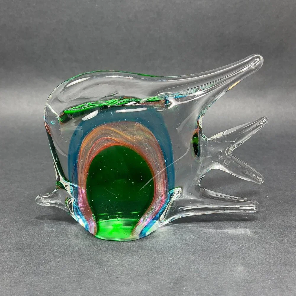 Pier 1 Imports Art Glass Fish Hand Blown Figurine Green Paperweight Home Decor